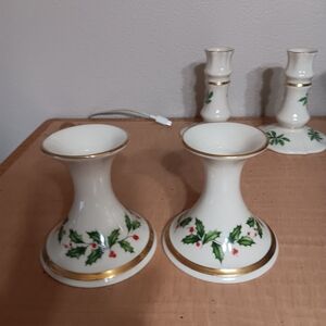 Pair of vintage lenox Christmas tree candle sticks